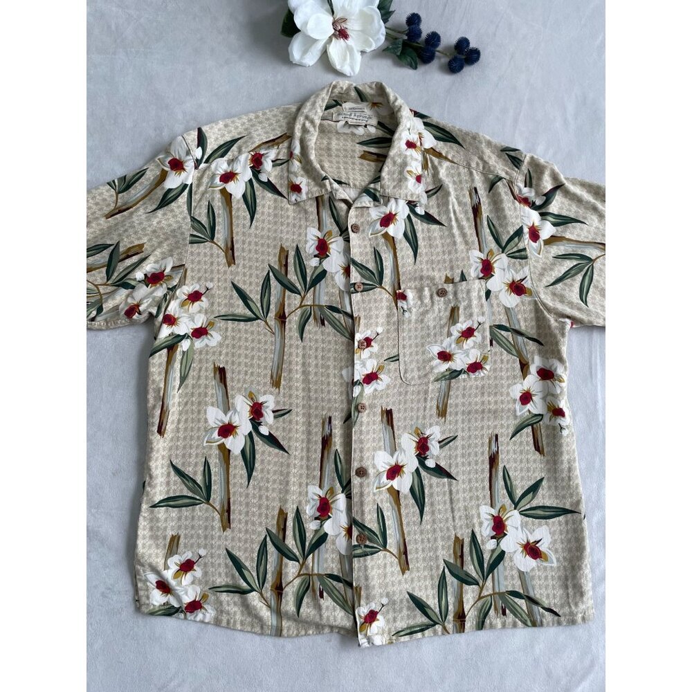 Island Republic XL Floral Hawaiian Shirt Silk/Cotton Short Sleeve Button Shirt